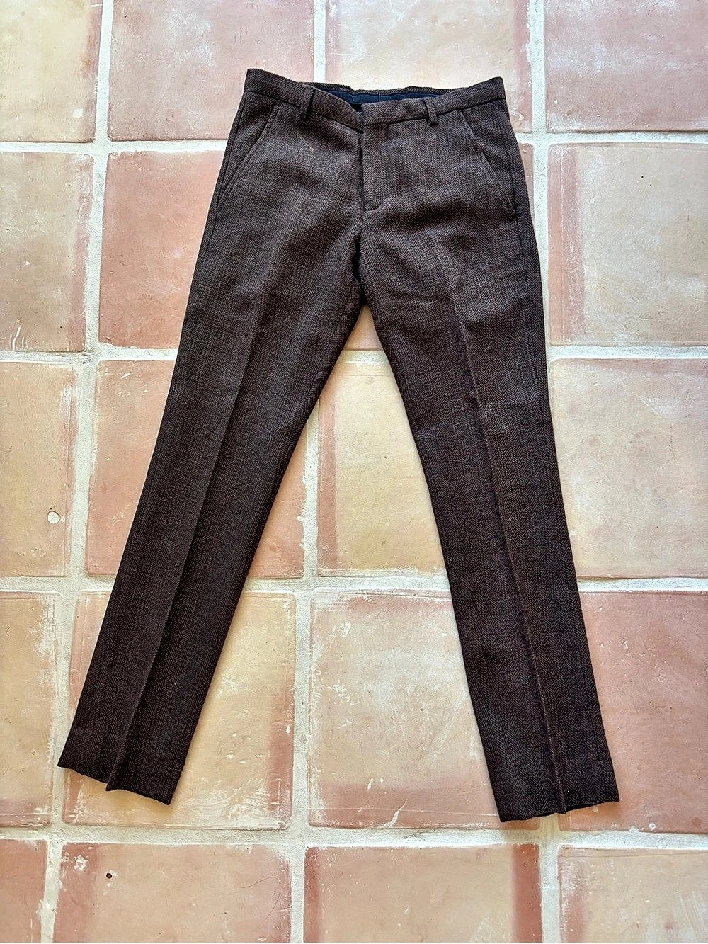 TOPMAN Herringbone Dress Pants Brown Waist 28S Like New
